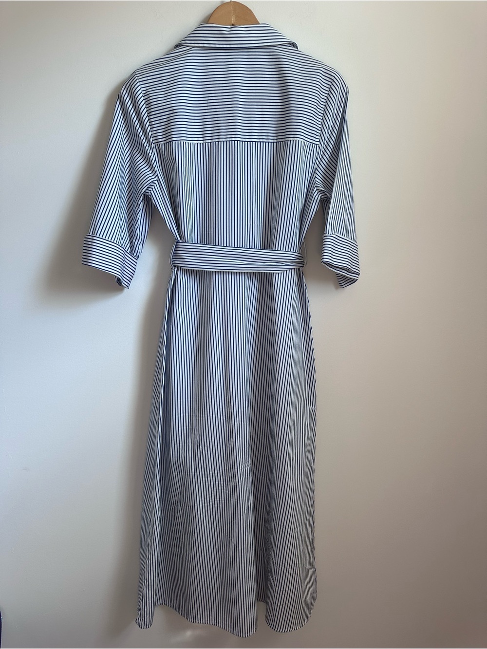 LC Waikiki Blue White Stripe Shirt Dress Belted Cotton Midi Button Front Small - Picture 3 of 11